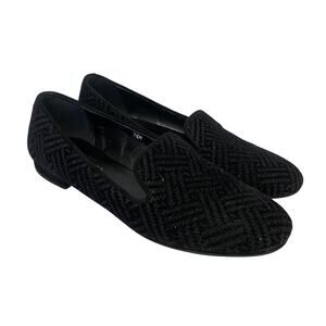 Sesto Meucci Slip On Loafers Womens 7.5 Black Velvet Sparkly Italy Luxe Glam